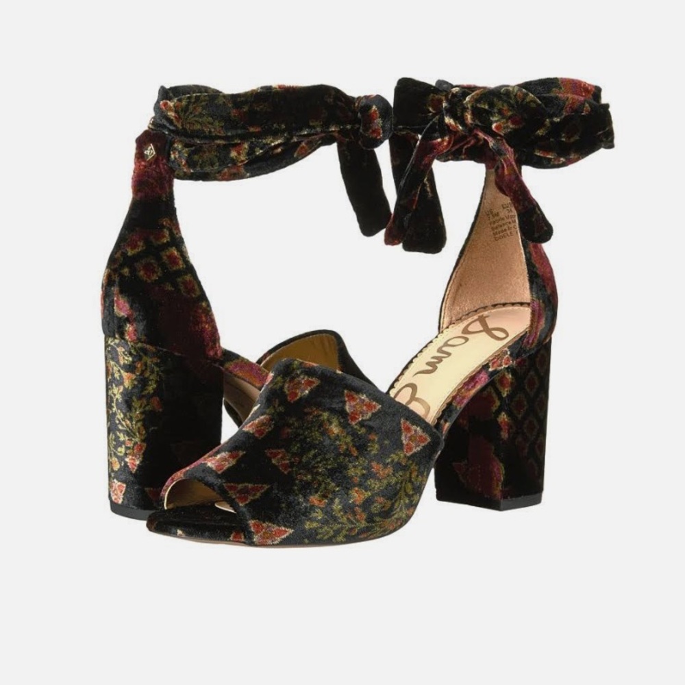Sam Edelman Odele floral black velvet wrap heels